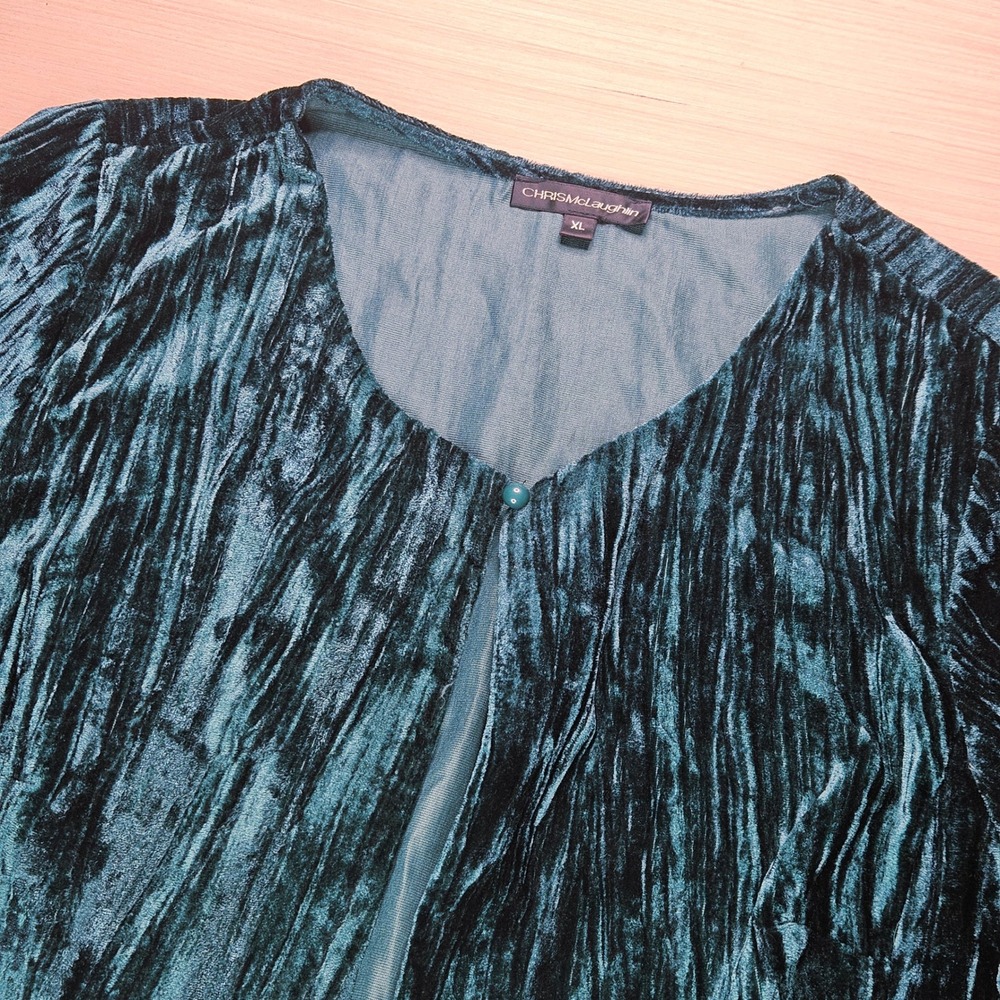Chris McLaughlin Teal Crushed Velvet Open Front Bolero Jacket‎ Women's XL Green